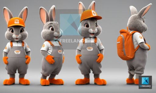 modélisation 3D personnage lapin cartoon mascotte