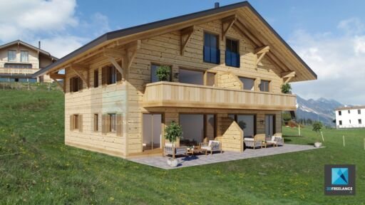 rendu 3d perspective chalet suisse freelance