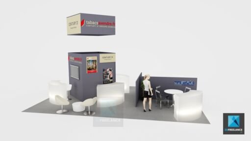 perspective 3d design de stand immobilier groupe Horeca freelance