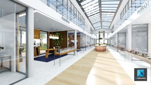 création boutique horlogerie de luxe panerai dessin 3d