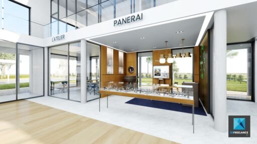 création magasin de montres rendu 3d panerai freelance
