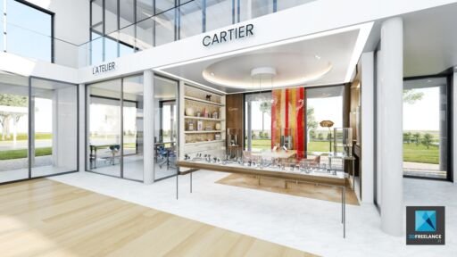 design 3d boutique de luxe horlogerie cartier - designer d’intérieur freelance