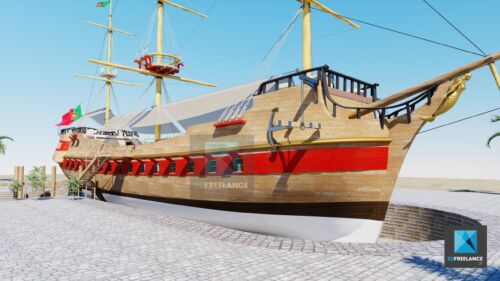 dessin 3d bateau - galion