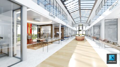 modélisation 3D boutique de luxe horlogerie freelance