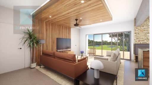 illustration 3d séjour villa