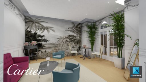 illustration 3d showroom cartier