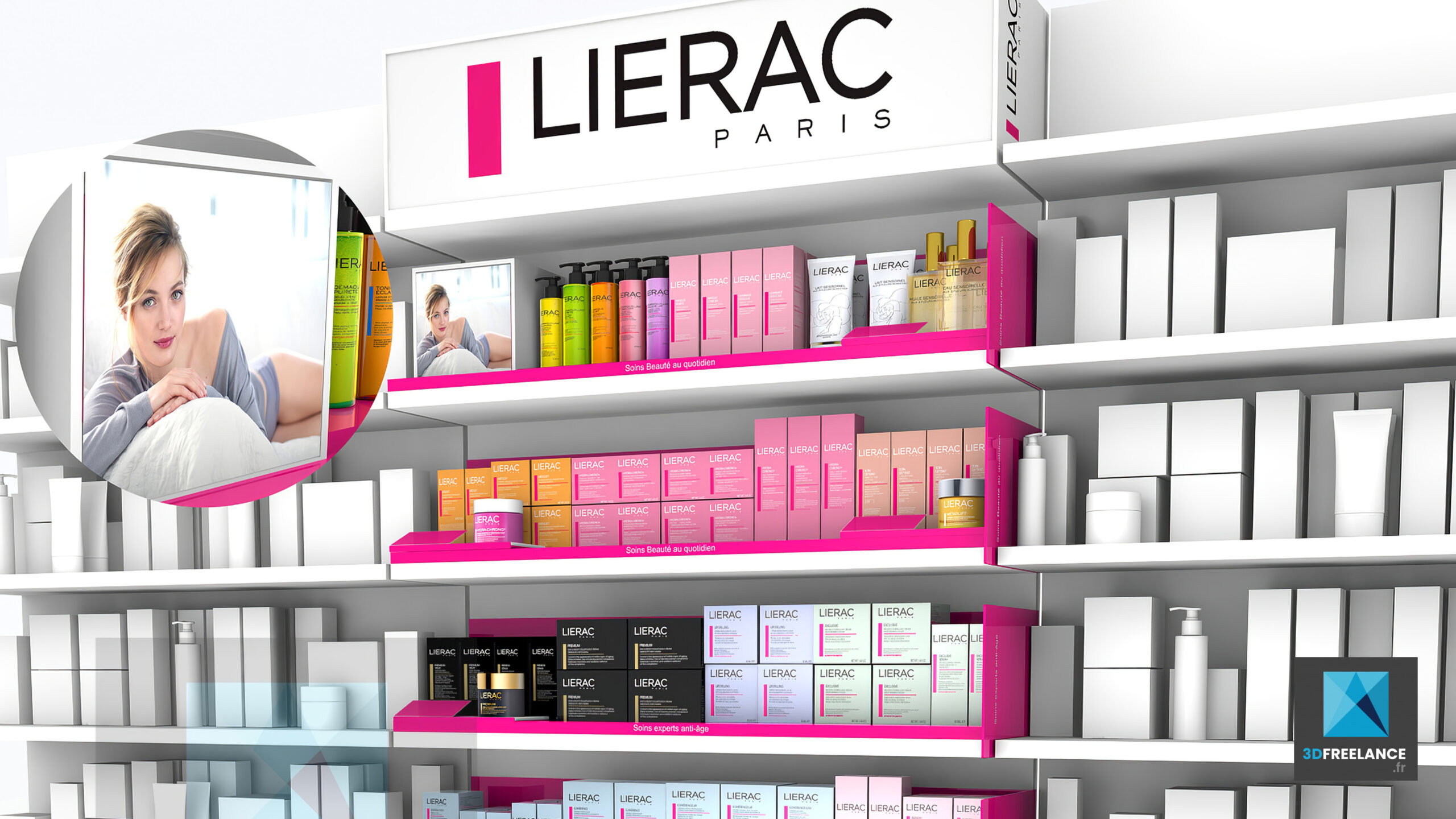 image 3d étagère produit linéaire rayonnage lierac