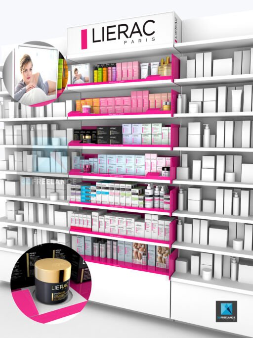 modélisation 3d étagère produit linéaire rayonnage lierac