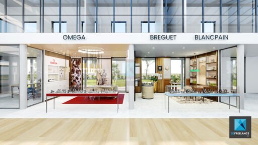 modélisation 3d point de vente horlogerie rendu breguet blancpain