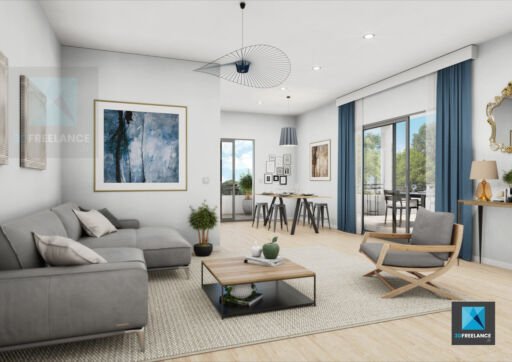 modélisation plan 3d séjour salon salle à manger 3d