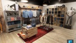 rendu 3d modélisation boutique de vêtements jeans