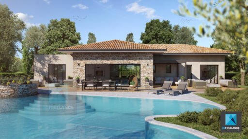 perspective 3d extérieure villa freelance Occitanie