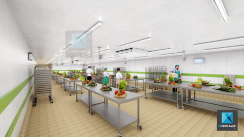 image 3d cuisine restauration collective - cuisine de production
