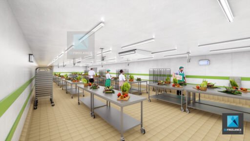 image 3d cuisine restauration collective - cuisine de production