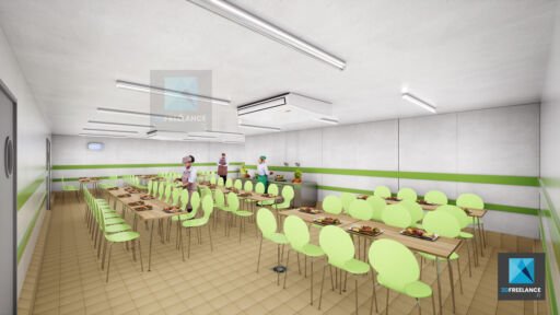 image 3d salle de restauration collective - cantine rendu 3d