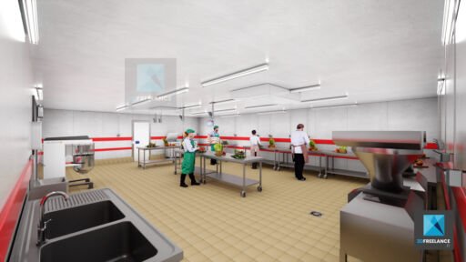 maquette 3d cuisine restauration collective