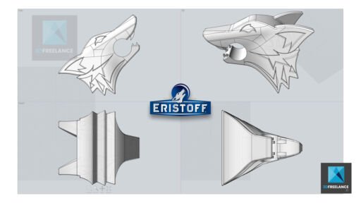 modélisation 3d porte bouteille vodka Eristoff - tête de loup