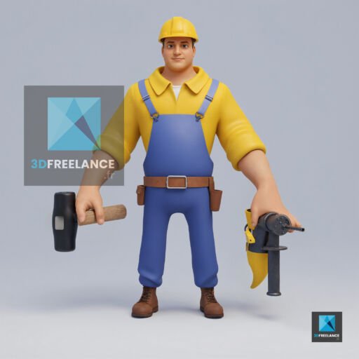 personnage 3d maçon maçonnerie construction modélisation 3D rendu