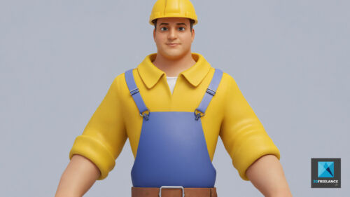 personnage 3d technicien mascotte