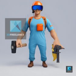 personnage 3d travailleur technicien - mascotte