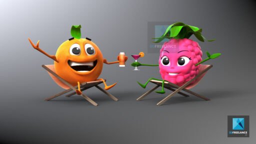 personnages 3d fruits modélisation rendu 3d