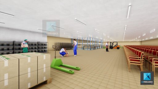 rendu 3d cuisine de production zone de stockage