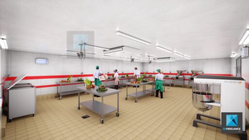 vue 3d cuisine de production