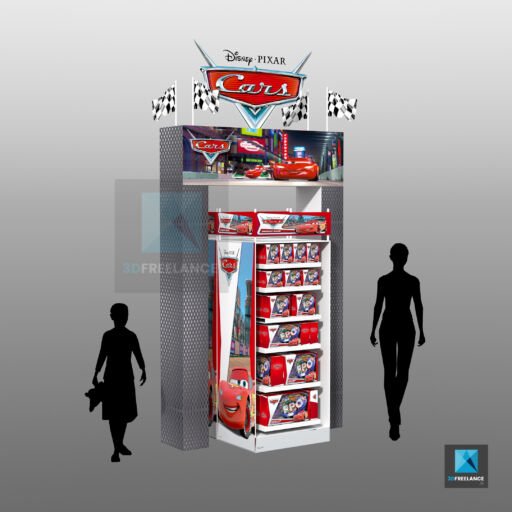image 3d modélisation présentoirs produits Cars pour Mattel