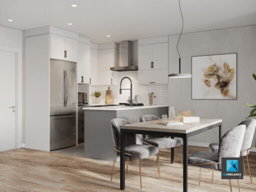 perspective 3d séjour cuisine immobilier paris