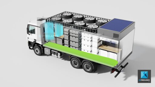 Images 3D d'un camion d’assistance pour voitures de course - écorché camion