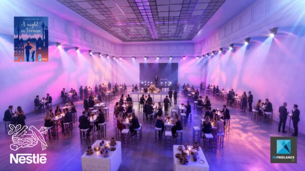 rough maquette 3d ia diner de gala évènementiel Nestlé