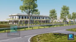 dessin 3d parc d'activité commerciale