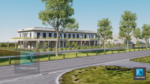 dessin 3d parc d'activité commerciale