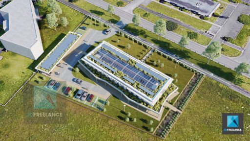 image 3d parc d'activité commerciale