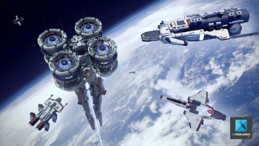 image 3d planète vaisseaux spatiaux