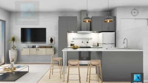 image 3d rendu cuisine Québec canada