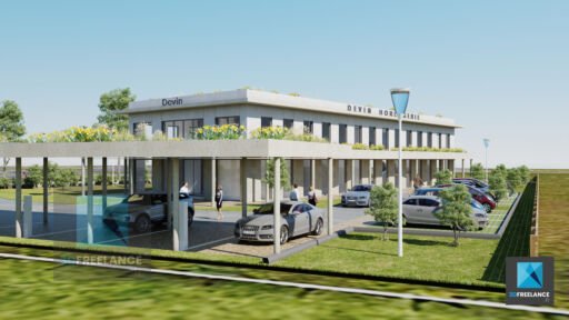 perspective 3d parc d'activité commerciale