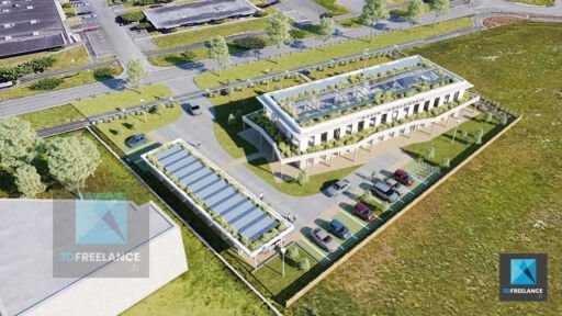 rendu 3d parc d'activité commerciale