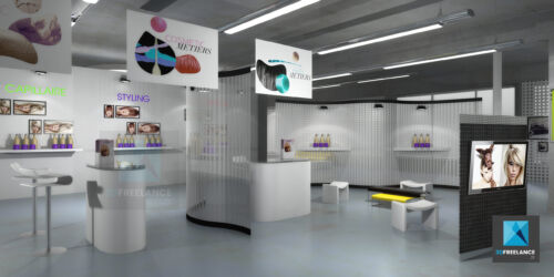 perspective 3d showroom l’Oréal - évènementiel