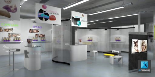 perspective 3d showroom l’Oréal - évènementiel
