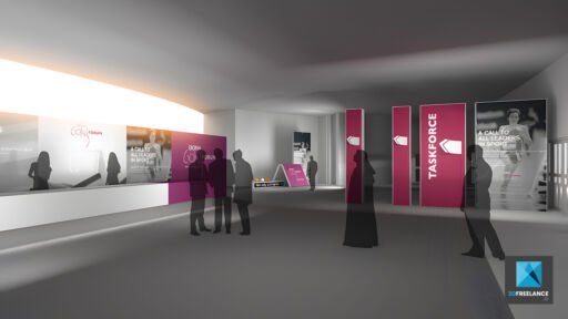 Maquette 3D évènementielle accueil lobby