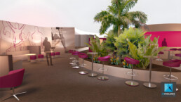 Maquette 3D évènementielle bar lounge