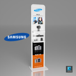 meuble PLV présentoir appareils photos Samsung