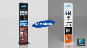 modélisation 3d présentoir produit appareils photo Samsung