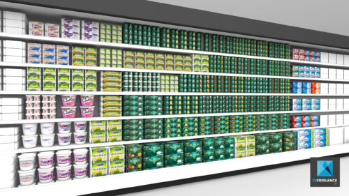 modélisation 3d retail - linéaire de supermarchés Activia Danone
