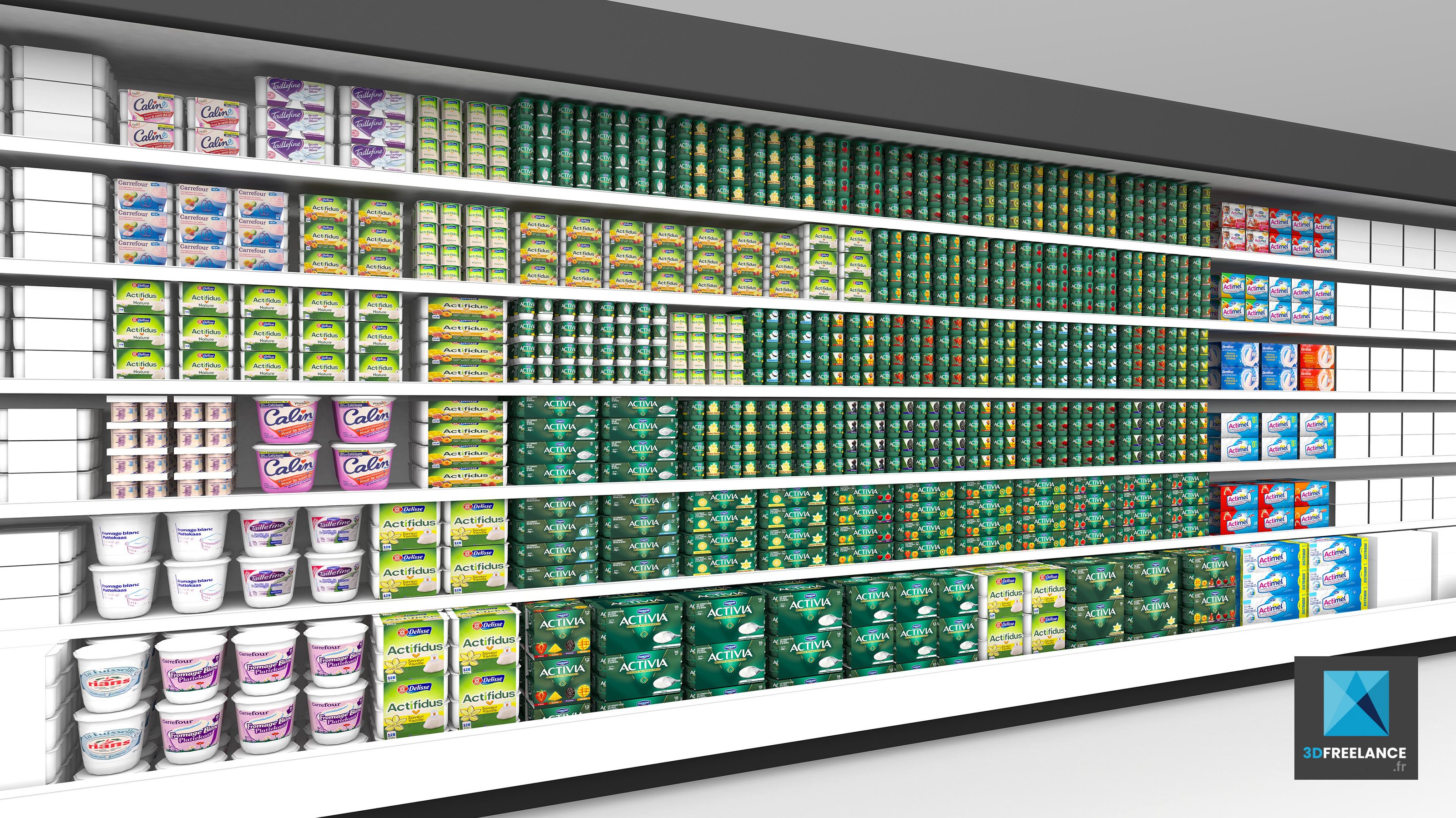 modélisation 3d retail - linéaire de supermarchés Activia Danone