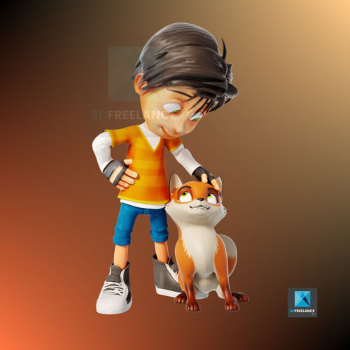 personnage 3d renard et garçon