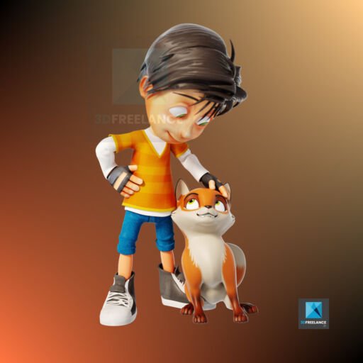 personnage 3d renard et garçon