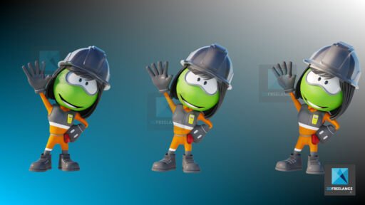 personnage mascotte 3d manutentionnaire ouvrière