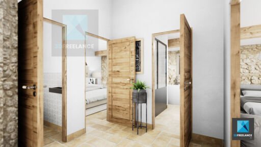 image 3d gîte couloir